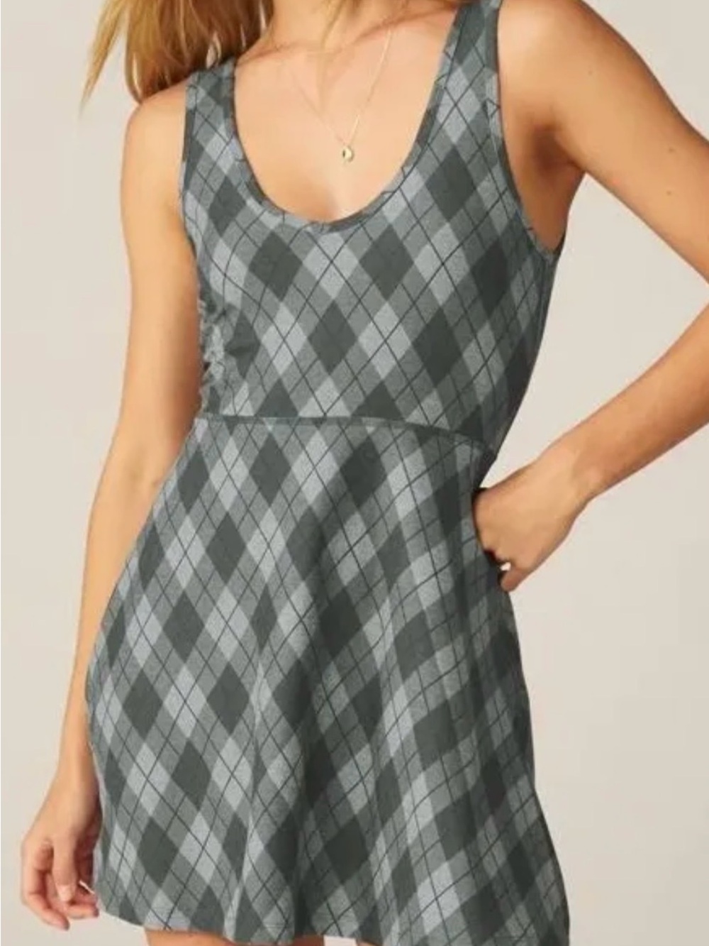 Beyond Yoga Gray Argyle Sleeveless Mini Dress